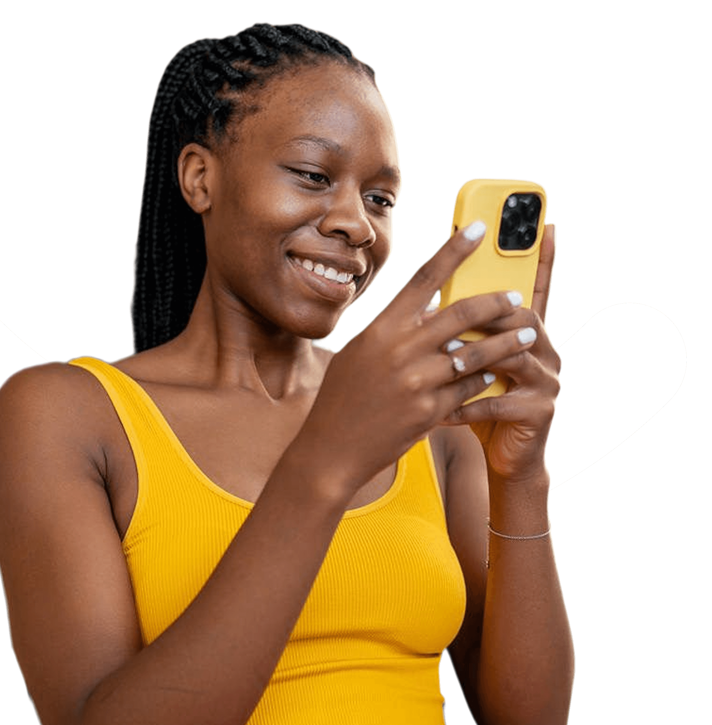Smiling woman with phone using Melon health insurance app