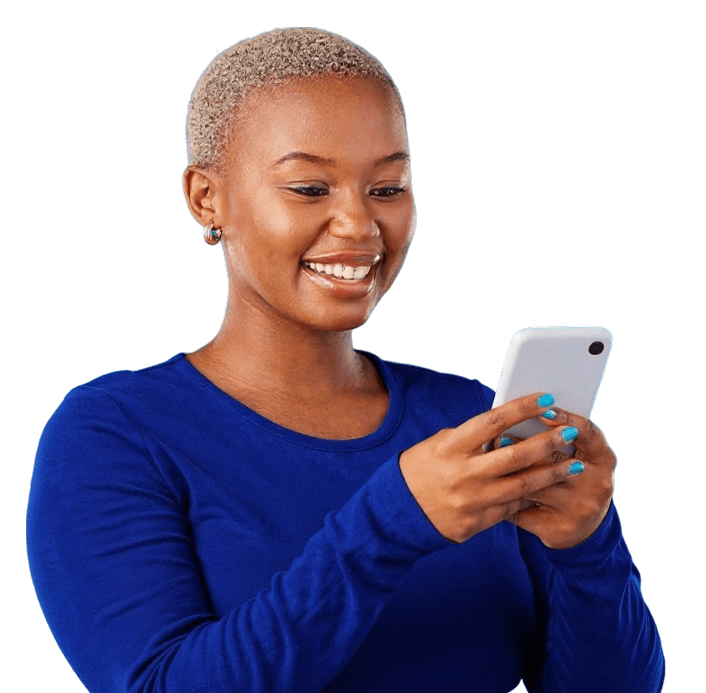 Smiling woman with phone using Melon health insurance app